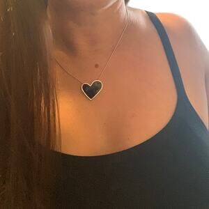 Heart Necklace Black Silver Tone Classic Elegant Statement